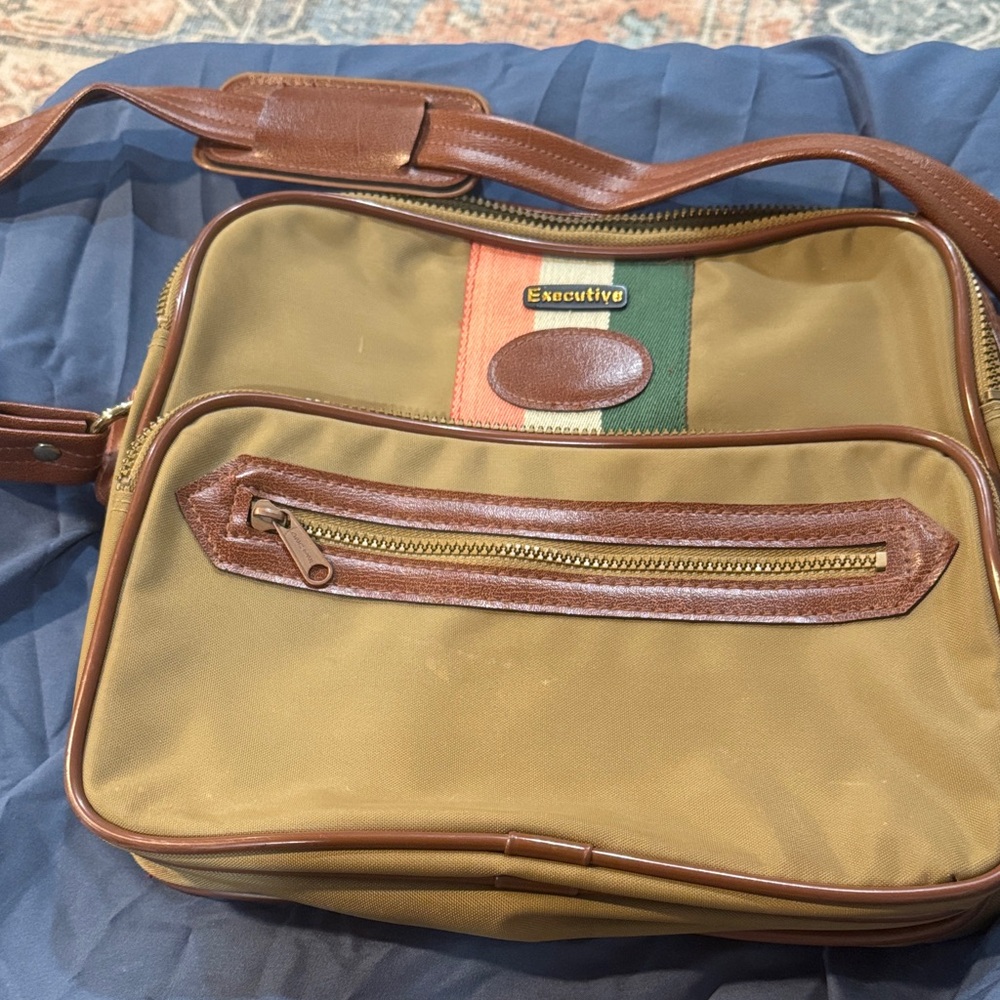 Executive Tan and Green Men's Messenger Bag